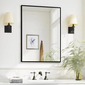 Sunniry Black Bathroom Mirror, 18x24 inch Vanity Mirror, Metal Matte Frame