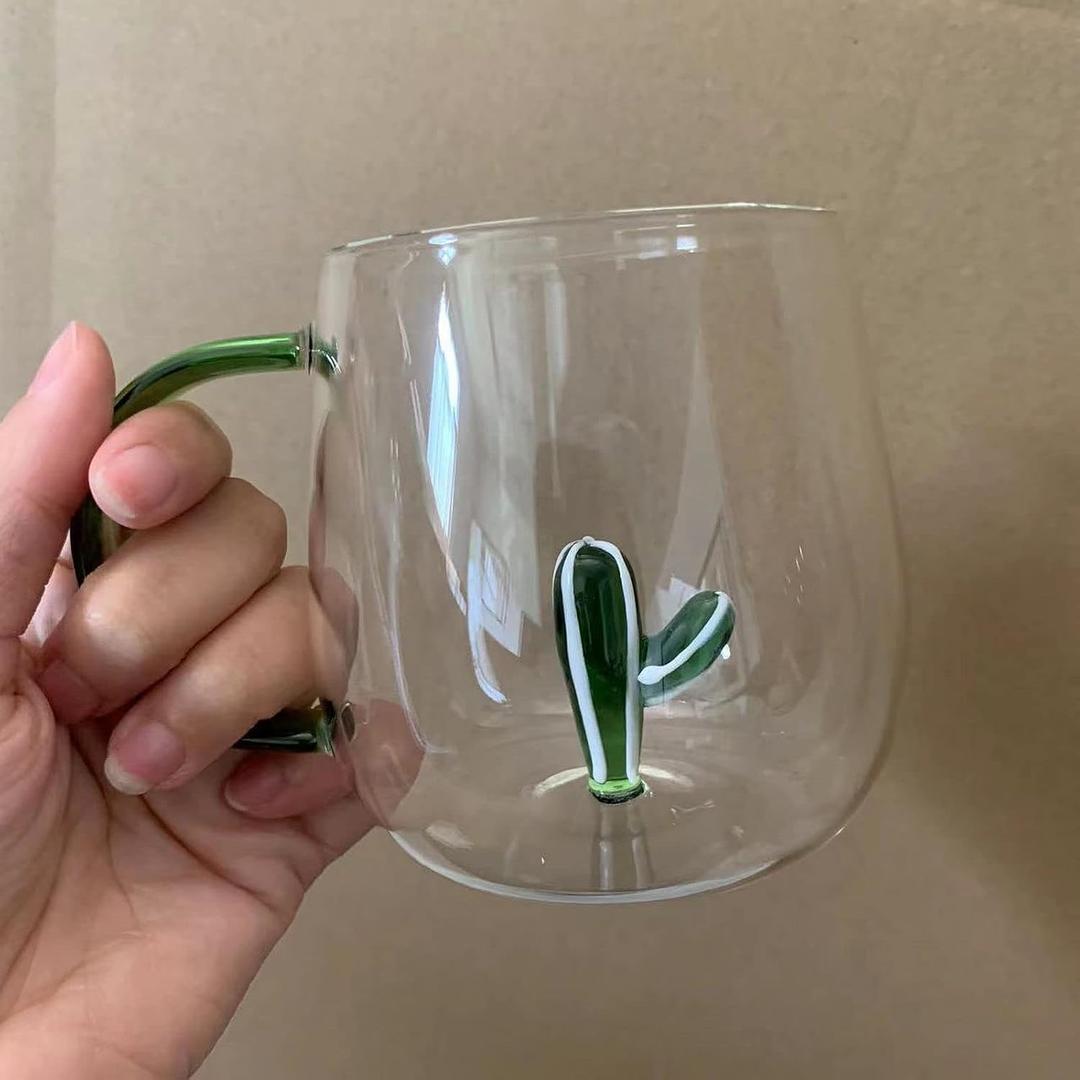 Youngky Store 3D Crystal Glass Animal Plant Wishing Coffee Cup - Milk Chocolate Cappuccino, Party Office Morning Cup for Home Office Decoration (Cactus)