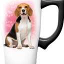 Spoontiques Beagle Ceramic Travel Coffee Mug with Lid and Handle - Spill Proof Lid - Double Walled Mug for Hot and Cold Beverages - Microwave and Dishwasher Safe