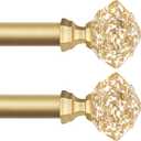 TONIAL 2 Pack Curtain Rods 32 to 58 Inch, Telescoping Splicing 3/4 Single Rods for Windows 20 to 53 Inch, Decorative Drapery Rod with Translucent Diamond Finial, Luxury Gold