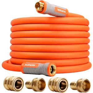 YAMATIC Garden Hose 5/8 in x 50 ft, Ergonomic Swivel Fittings, Burst 600 PSI, Heavy Duty, Flexible and Lightweight Water Hose with 2 Set Quick Connect