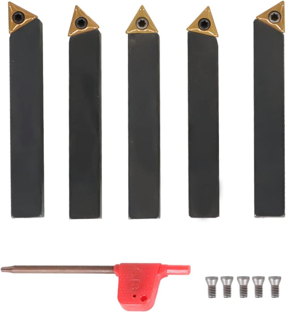 Dindmall 5Pcs 3/8 Inch Indexable Carbide Lathe Turning Tool Holder Metal Lathe Tools Inserts Bits with TCMT110204 Carbide Inserts