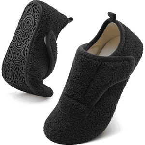 Barerun Fuzzy Adjustable Wide Diabetic Slippers for Women and Men with Rubber Sole( Size 10.5-11)