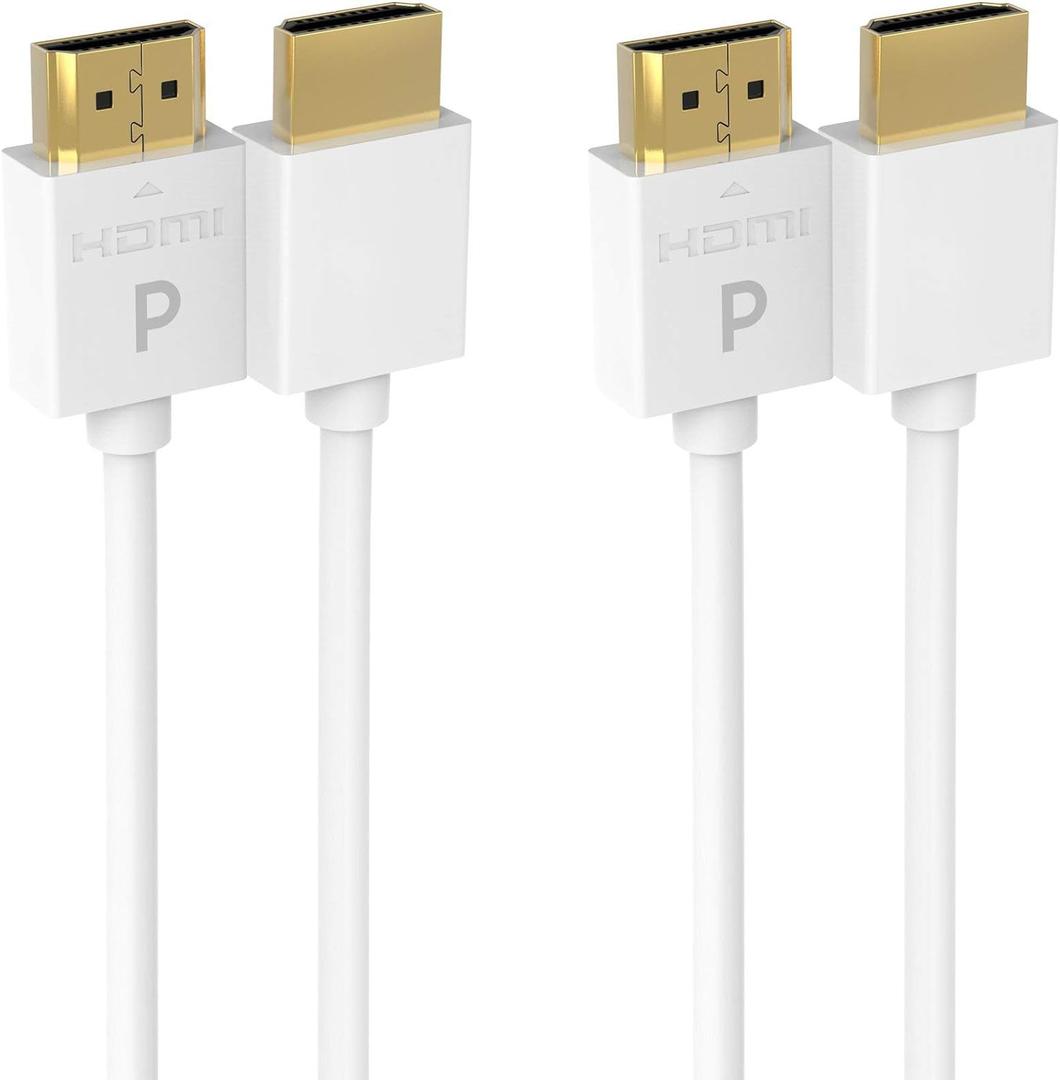 Ultra-Short 1.5ft HDMI Cable (2 Pack) - Slim, Flexible, White 4K HDMI Cord, 18Gbps High Speed, HDMI 2.0, HDR10, HDCP 2.2, ARC, Ethernet, Ideal for Tight Spaces, Roku, FireTV, AppleTV, and More