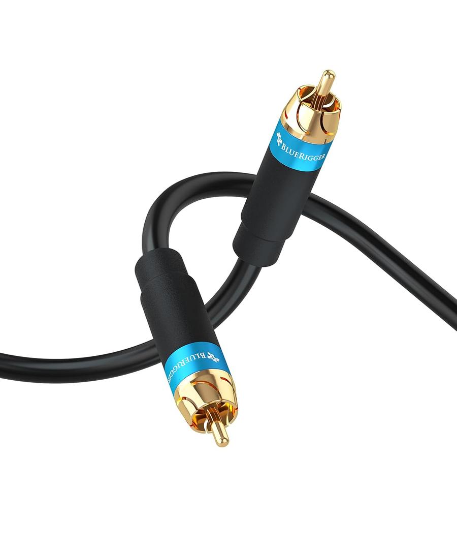 BlueRigger RCA Audio Subwoofer Cable (35FT, Dual Shielded, Gold Plated RCA Connectors)  for Subwoofer, Amplifier, Home Theater