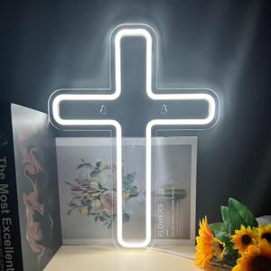 Jesus Christ Cross Neon Signs, Cross Jesus Neon Sign Light Home Decoration, Wall Mounted God Holy Jesus Crosses for Home Weddings Party Meditation Easter Present Decoration White