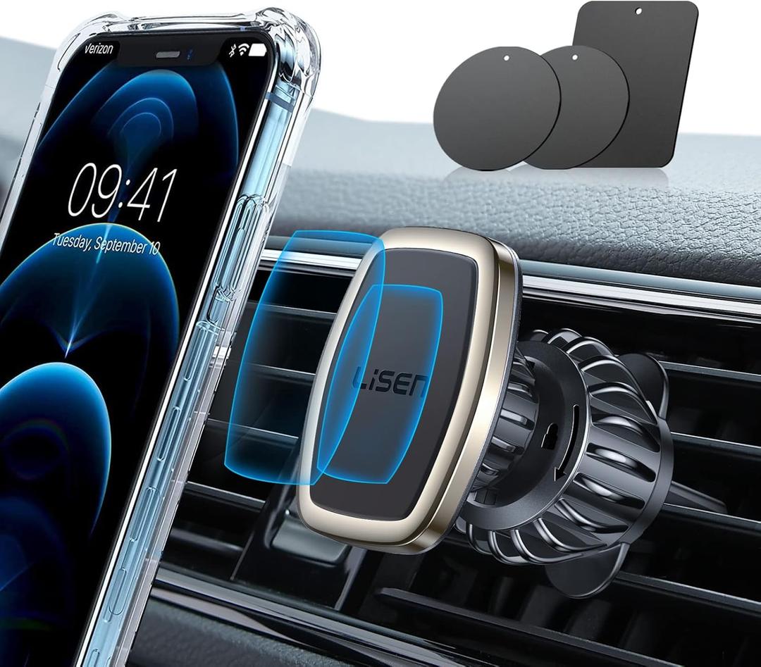 LISEN Upgraded Magnetic Phone Clip for Car - Ultra Strong 6 Magnets - Holder for 4-6.7 inch Smartphones (Gold) (Gold)