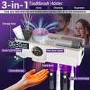 Toothbrush Cleaner and Holder for Bathrooms Wall Mounted with Fan Drying&30min Timing Function Cruise Air Drying,Electric Toothbrush Holder with 4Toothbrush Slots,Toothpaste Dispenser with Led Smart