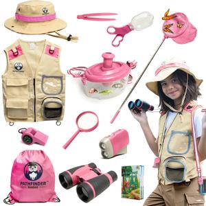 Kids Explorer Kit with Safari Vest, Hat & More - Kids Bug Catching Kit with Adventure Guide & Scavenger Hunt - Cute Dress-Up Zookeeper Costume & Safari Costume for 7-12 Year Old Boys Girls