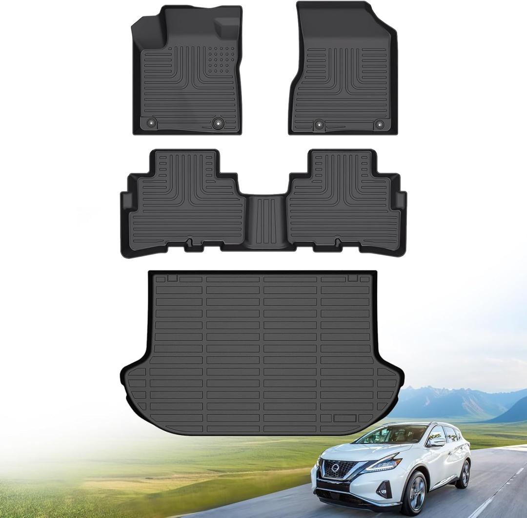 Hutisya-Floor Mats & Cargo Liner Set Fit for 2017.5-2024 Nissan Murano All Weather Protection Anti-Slip & Durable TPE Full Set Liners Automotive Accessories-Black