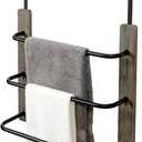 MyGift Modern Over The Door Towel Rack in Vintage Gray Solid Wood and 3 Tier Matte Black Metal Bars, Space Saving Bathroom Storage Drying Towels Hanger