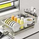 Stainless Steel Dish Drying Rack  304 Grade Dish Racks for Kitchen Counter with Utensil Holder & Adjustable Spout, Space-Saving Organizer, 16.5" x 11.8" x 5.3" Grey