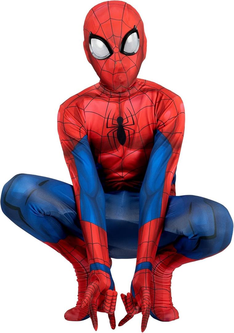 Marvel Spider-Man Official Youth Deluxe Zentai Costume - Stretch Spandex with Hidden Zippers and Wrist Slits M 