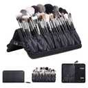 Rownyeon Professional Makeup Brushes Organizer Bag Makeup Artist Cosmetic Case Leather Handbag Black Travel Portable(Only Bag)