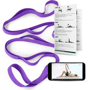 Trideer Stretching Strap with Loops & Leg Lifter, Non-Elastic PT-Style Physical Therapy Strap for Knee Replacement Rehab, Hamstring, Calf & Back Stretcher Mobility, Hip, Shoulder & Yoga (Purple)