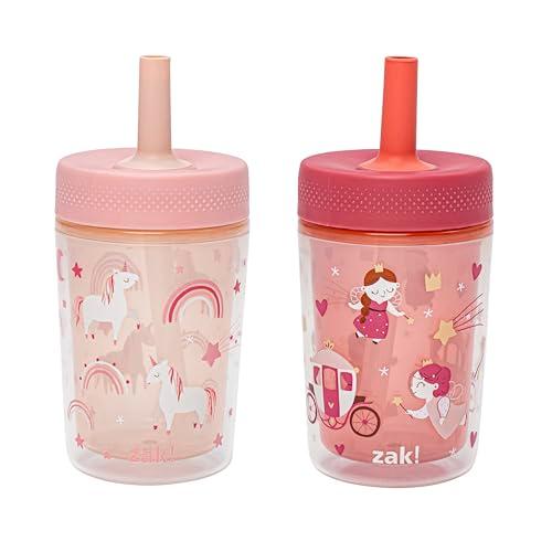 Zak Designs Capri Toddler Tumblers For Travel or At Home, 9oz 2-Pack Double Wall Plastic Sippy Cups With Leak-Proof Design is Perfect For Kids (Fairy Tales, Rainbow Magic)