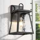 Black Farmhouse Outdoor Wall Lights, Modern Trapezoid Outdoor Exterior Light Fixtures Wall Mount with Water Ripple Glass, Waterproof Outdoor Wall Sconce Porch Lights for House, Front Door, Garage