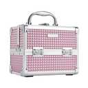 Joligrace Makeup Case Portable Makeup Box Travel Train Case Cosmetic Case Organizer with 2 trays Mirror Locking Make Up Storage Vanity Craft Nail Case Traveling Cosmetic Box for Girls Pink