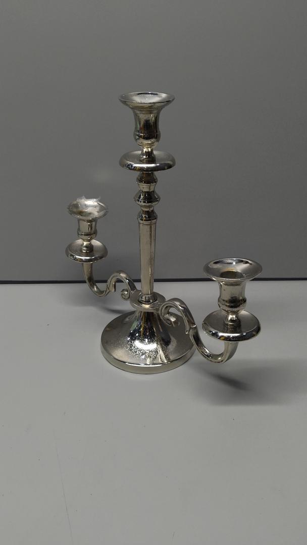 Deco 79 Aluminum Metal Scroll Decorative Candelabra Candlestick Holder, Candlestand 14" x 6" x 14", Silver
