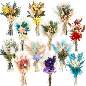 Layhit 12 Pcs Boho Dried Flower Bouquet Mini Wedding Handmade Dry Flowers Decor for Vase Crafts DIY Photo Boutonniere for Men Floral Plant for Bridesmaid Gift Birthday Decor(Hydrangea)