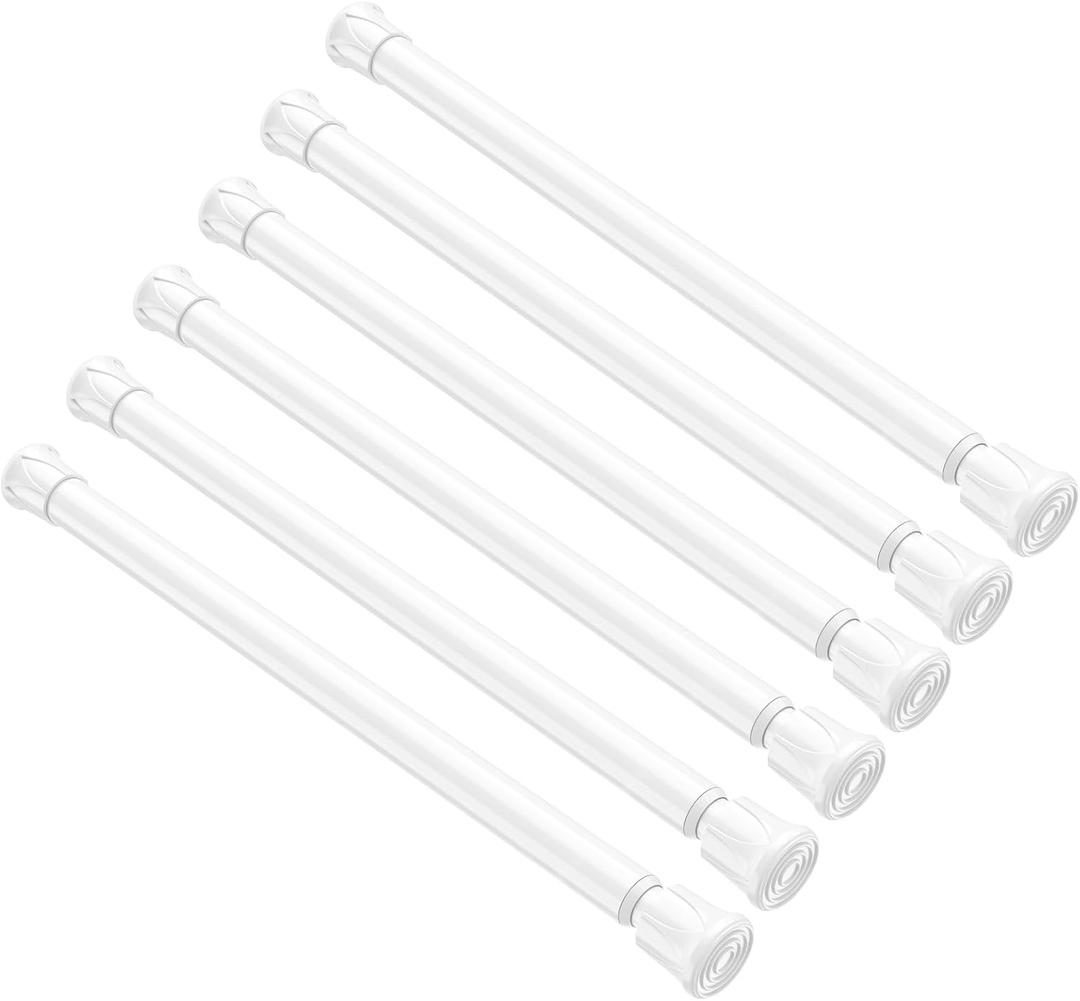 6 Pack Spring Tension Curtain Rod 8 to 12.5 Inch, DIY Mini Tension Rods No Drill for Slim Window Cupboard Closet Sidelights, White