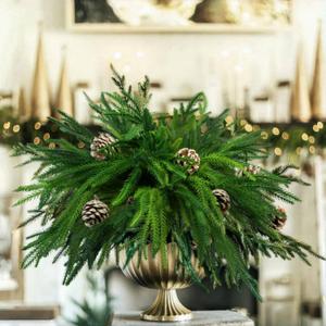 DoubleWood Christmas Norfolk Pine Branches, 8Pcs Christmas Greenary Stems, Real Touch Norfolk Pine Stems with 6Pcs Pine Cones Picks for Christmas Wreath Garland Home Decor (8)