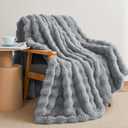 Thick Bubble Faux Fur Blanket 153cm x 203cm, Soft Faux Rabbit Fur , Machine Washable (Gray)