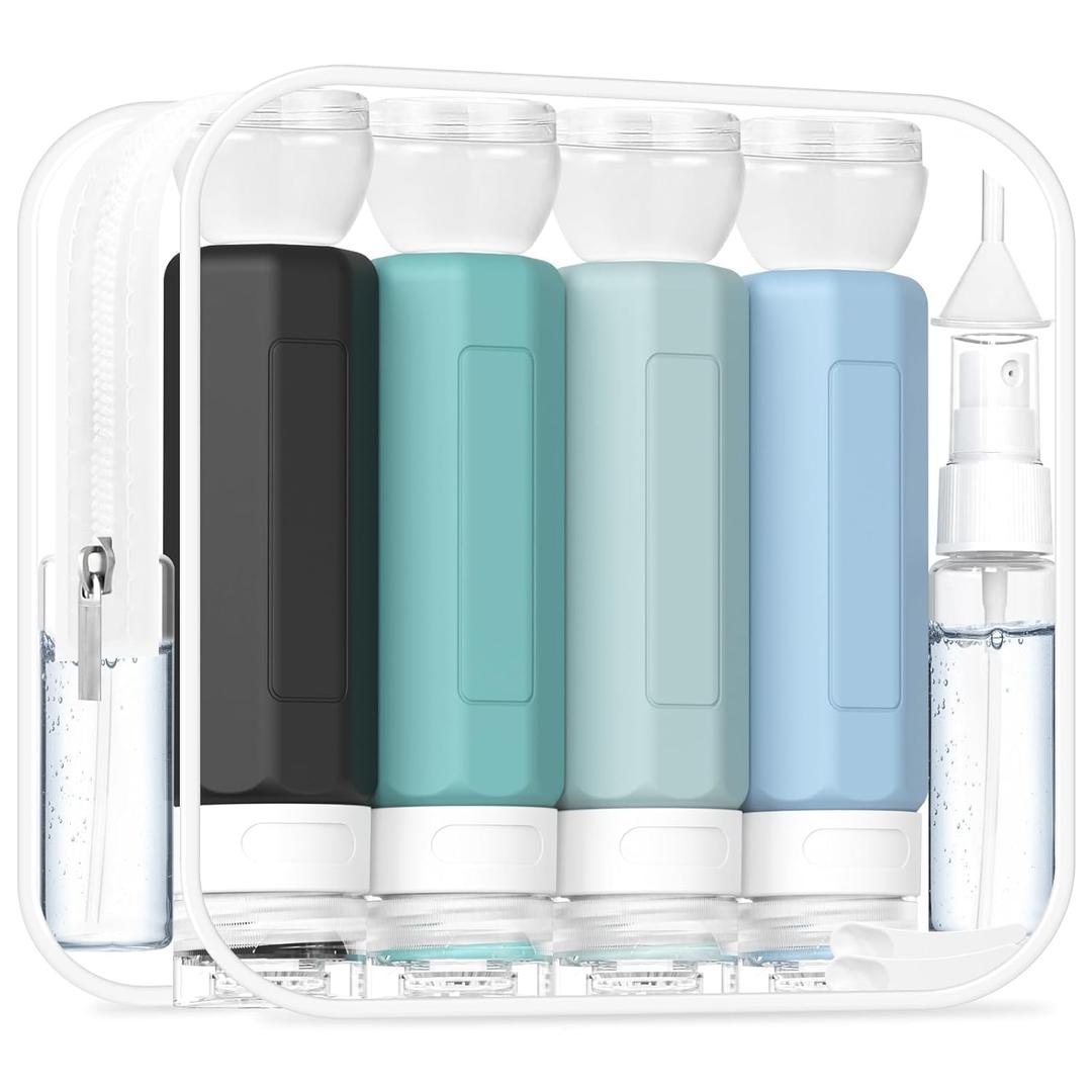 Redfly 17PCS Travel Bottles for Toiletries, TSA Approved Silicone Travel Size Containers, Leak Proof Toiletry Containers for Shampoo, Conditioner, Lotion & Creams Gray