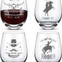 4 Pcs Western Horse Stemless Wine Glass Set, 14 oz Red White Wine Glasses, Western Horse Themed Gift for Use, Hosting, Home Bar, Evening Party, Birthdays, Shower, Housewarming