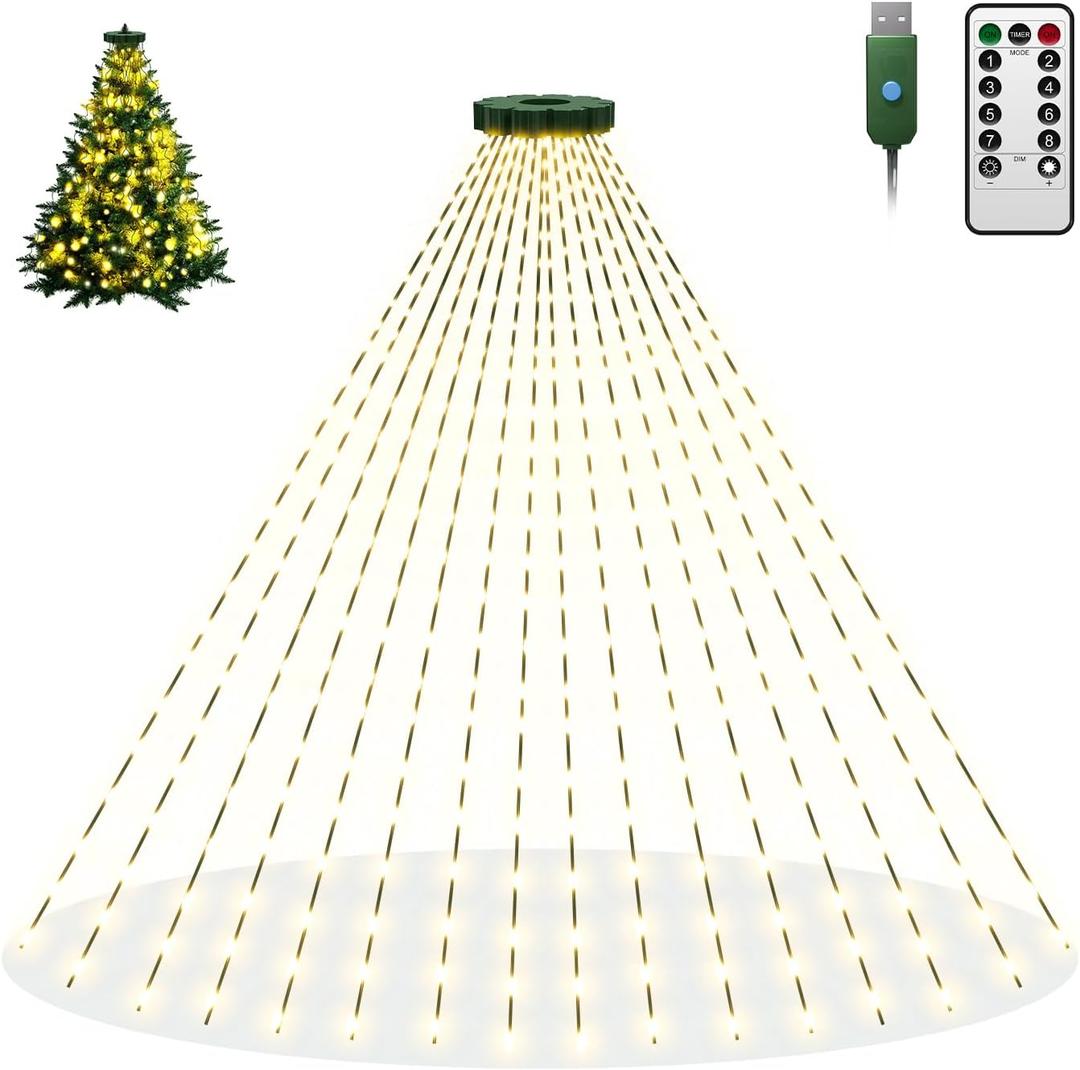 btfarm Christmas Tree Lights with Remote, 6.6FT 400 LED USB Plug in Fairy Xmas Light for 5-7FT Tree,Timer Waterproof Dimmable 8 Modes Cascading Twinkle String Light for Indoor Outdoor Decor,Warm White