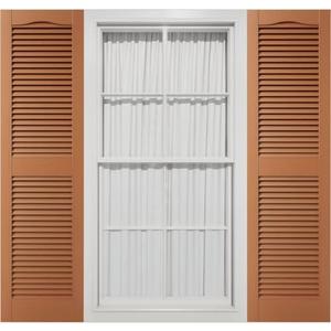 12"W x 60"H Mid-America Vinyl, Standard Size Cathedral Top Center Mullion, Open Louver Shutter, w/ Installation Shutter-Lok's & Matching Screws (Per Pair), 471 - Treated Cedar