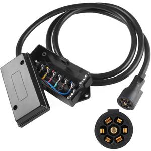 AUTOXBERT 8FT 7 Way Plug Trailer Cord 7-Pole 7 Pin Inline Junction Box Wiring Harness Kit Camper Truck Weather Proof RV Light Plug Socket (with Junction Box)