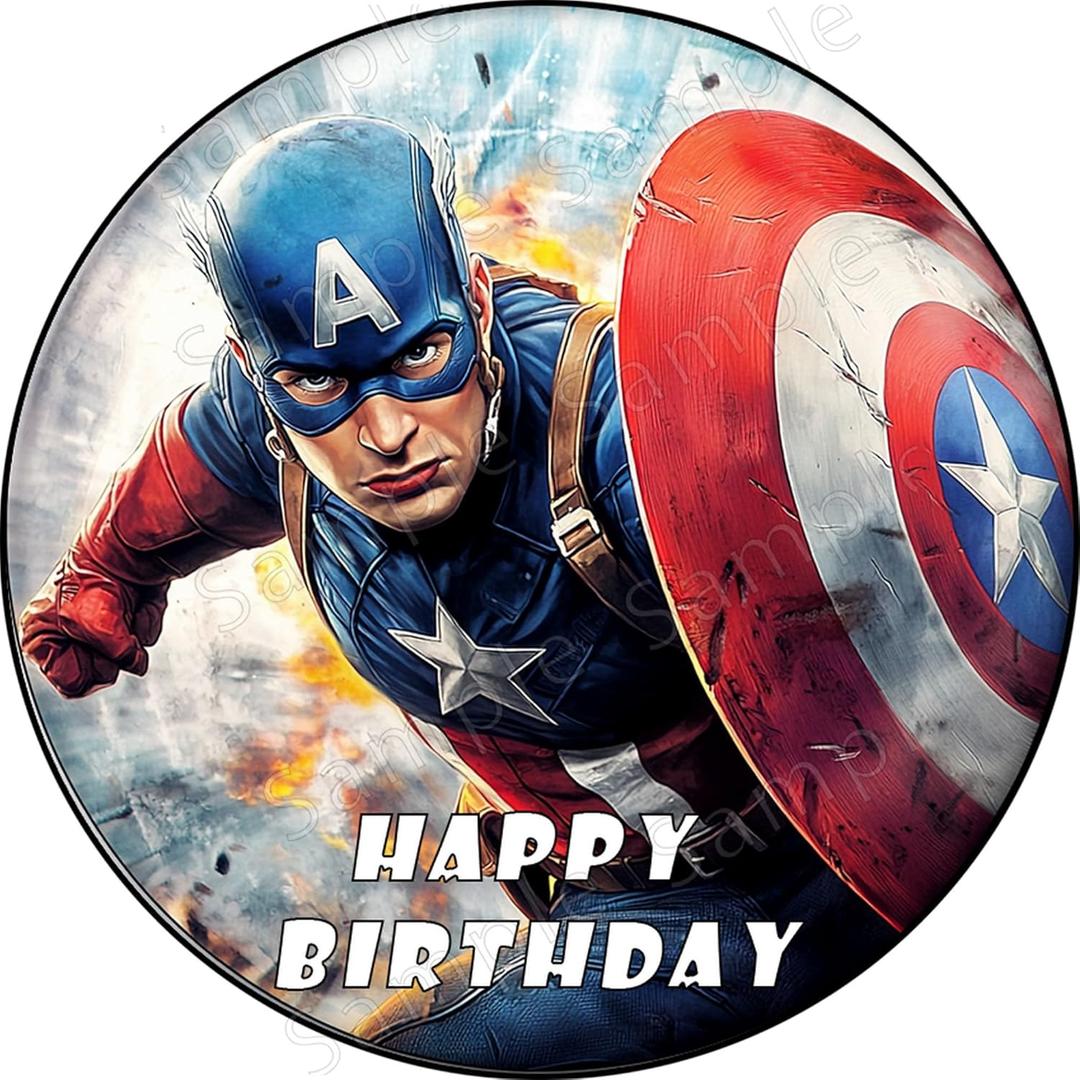 7.5x Inch Edible Cake Toppers Super Soldier America Themed Birthday Party Collection of Edible Cake Decorations
