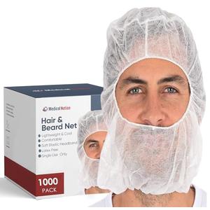 MEDICAL NATION 1000 Disposable Beard and Hair Net | Disposable Bouffant Hoods Caps, Beard Nets, Full Face Hair Nets | Unisex, Universal Size Hairnets for Food Service, Work, Cooking | White, 1000 Case