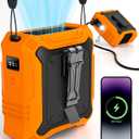 Portable Fan with 5-Speed Settings, Dual-Sided Clip on Wearable Belt Waist Fan for 8000mAh, 2 Settings including Flashlight,Travel Essential for Outdoor Camping as Power Bank (Orange)