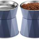 Lallisa 2 Pcs Elevated Cat Bowls Adjustable Raised Cat Feeder Non Slip Food Water with Stand Safe Stainless Steel Bowls with Pet Food Stand for Pets Feeding Eating(Blue)