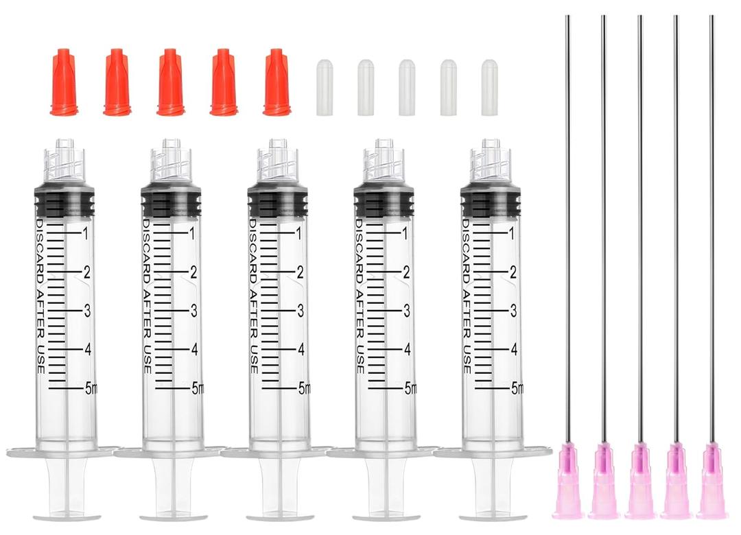 5ml Glue Applicator Syringes with 18G 4 Inch Blunt Tip Injector Long Needles and Cap for Dispenser Liquids, Ink, Oil, Epoxy, Wood Glue