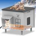 Tepoal Plastic Heated Cat House for Outside Winter, 100% Weatherproof & Insulated Outdoor Feral Cat Shelter with Safety Escape Door, Stackable Cat House with Heater for Barn Cat, Grey 17.7"x17"x17.5"