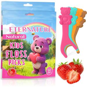 5 x Kids Flossers 100ct, Dental Kids Floss Picks, Biodegradable Heart Bear Flossers, Fluoride & PFA Free, Gifts for Toddlers Teeth, Flossing Sticks for Kids, No Shred Thread, Strawberry Flavored