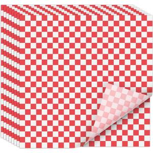 EcoDispose 12 x 12 Inches Grease Proof Deli Paper Precut Sheets for Deli Food, BBQ, Picnic, Party (100 Pcs, Red&White Checker)