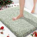 Yimobra Bathroom Rugs for Home Essentials, Non Slip Washable Bath Mat, Soft Water Absorbent Plush Shower Rug for Bathroom Floor, Bath Decor Accessories, 24x17, Light Green White