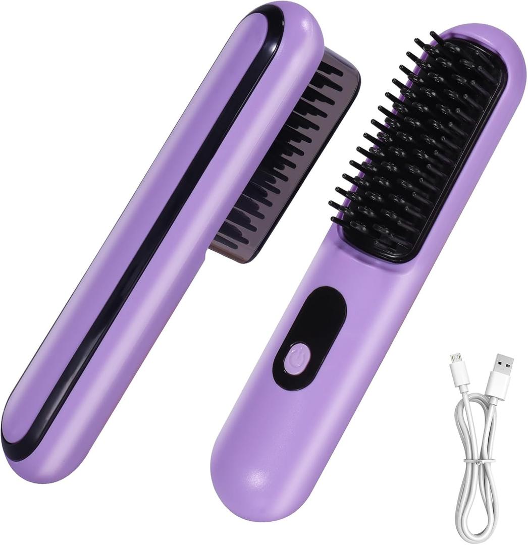 Cordless Hair Straightener Brush, Mini Portable Straightening Brush for Travel, USB Rechargeable Negative Ion Hot Comb Straightener for Lightweight Carry, Handbag Storage, Touch Up, Busy Commute (Purple) Cordless Hair Straightener Brush, Mini Portable Straightening Brush for Travel, USB Rechargeable Negative Ion Hot Comb Straightener for Lightweight Carry, Handbag Storage, Touch Up, Busy Commute (Purple)