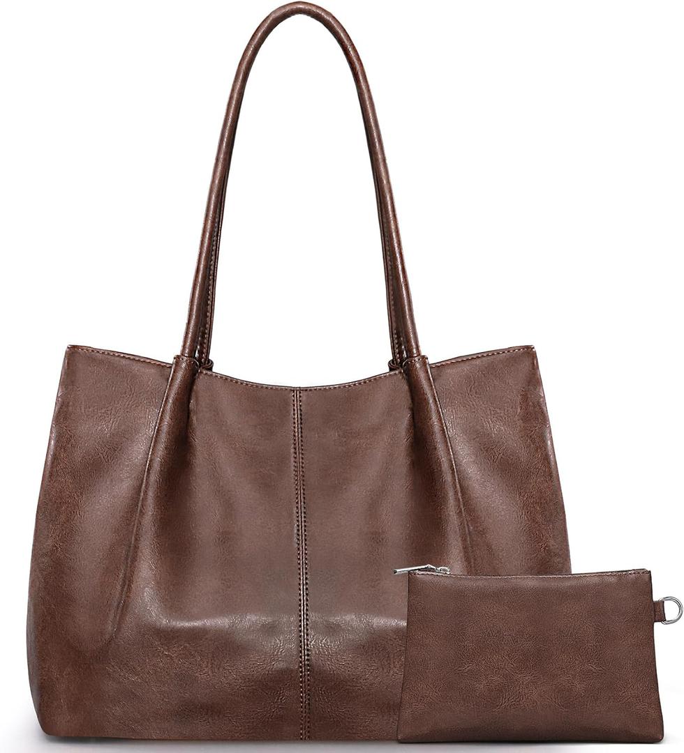 Large Tote Bag for Women Work Vegan Leather 16L Ladies Handbags Womens Big Purses Shoulder for Travel (C3-dark Brown)