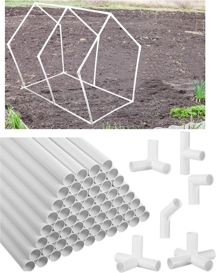 Sawysine 102 Pcs DIY PVC Projects Set Included 60 Pcs 24 Inch PVC Pipe and 42 Connection Pipe Fittings for Spring, Home, Greenhouse, Garden, Farm, Workshop, Summer(White,3/4 Inch)