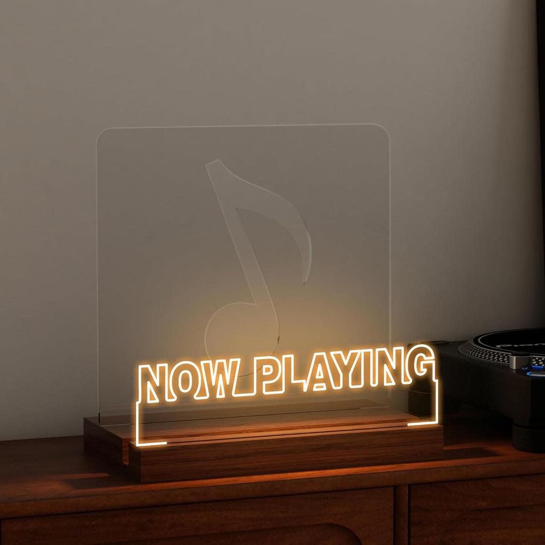 Now Playing Vinyl Record Stand, Light up Record Holder, Wooden Acrylic Display with Warm White Lights for Albums, Room Decor, for Vinyl Lovers