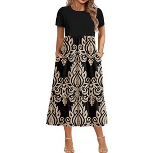 IN'VOLAND Women Plus Size Short Sleeve Dress Loose Plain Casual Summer Flowy Tiered Long Maxi Dresses with Pockets (Mz491), 16 Plus