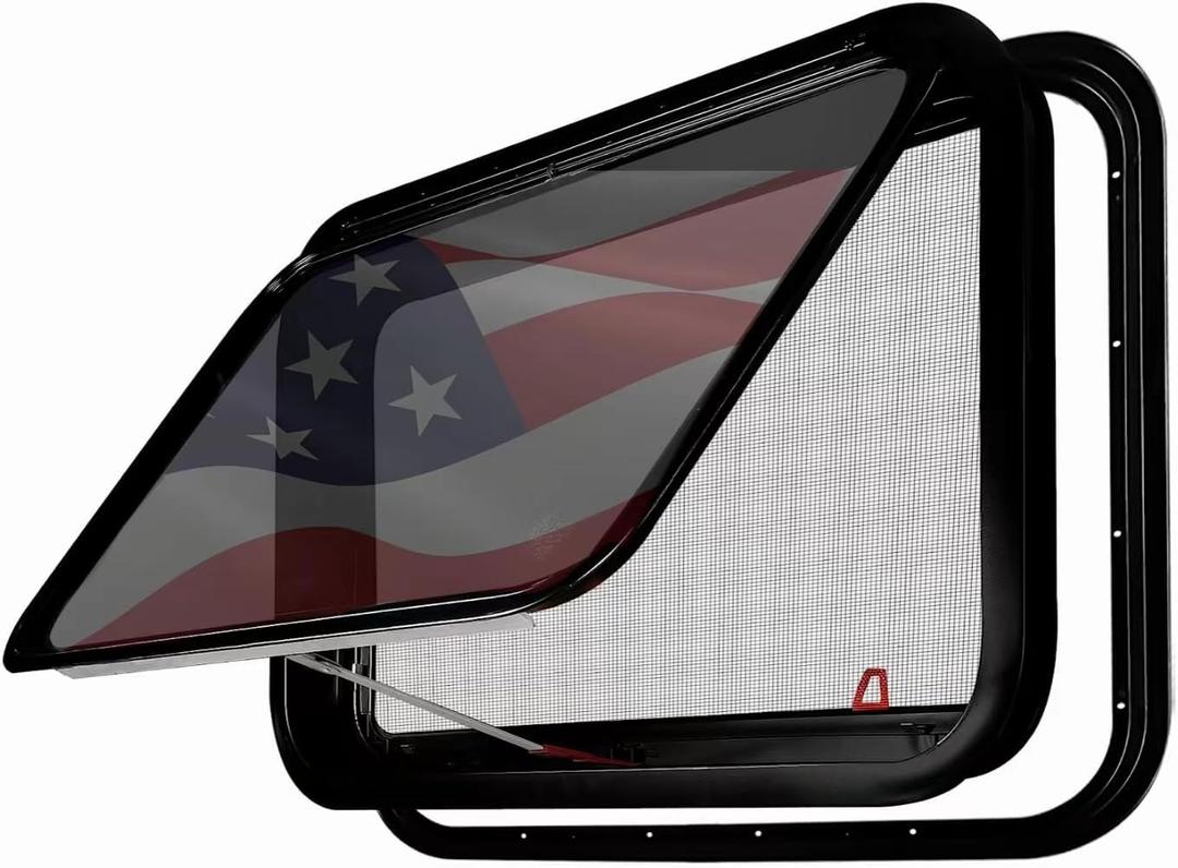 Aucuda Aluminum RV Emergency EXIT Window 30"x20" DOT Certified - Tempered Glass with Screen & Trim Kit, 1-3/4" Wall, Pop-Out Egress for Camper, Cargo, Horse Trailer(Easy Installation, Heat Insulation) (Black)