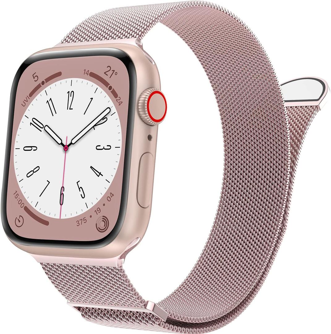 MARGE PLUS Compatible with Apple Watch Band 38mm 40mm 41mm 42mm 44mm 45mm 46mm 49mm Women Men, Stainless Steel Mesh Loop Magnetic Clasp Replacement for iWatch Series 11 10 9 8 7 6 5 4 SE3 SE2 Ultra 3 (Rose Pink)