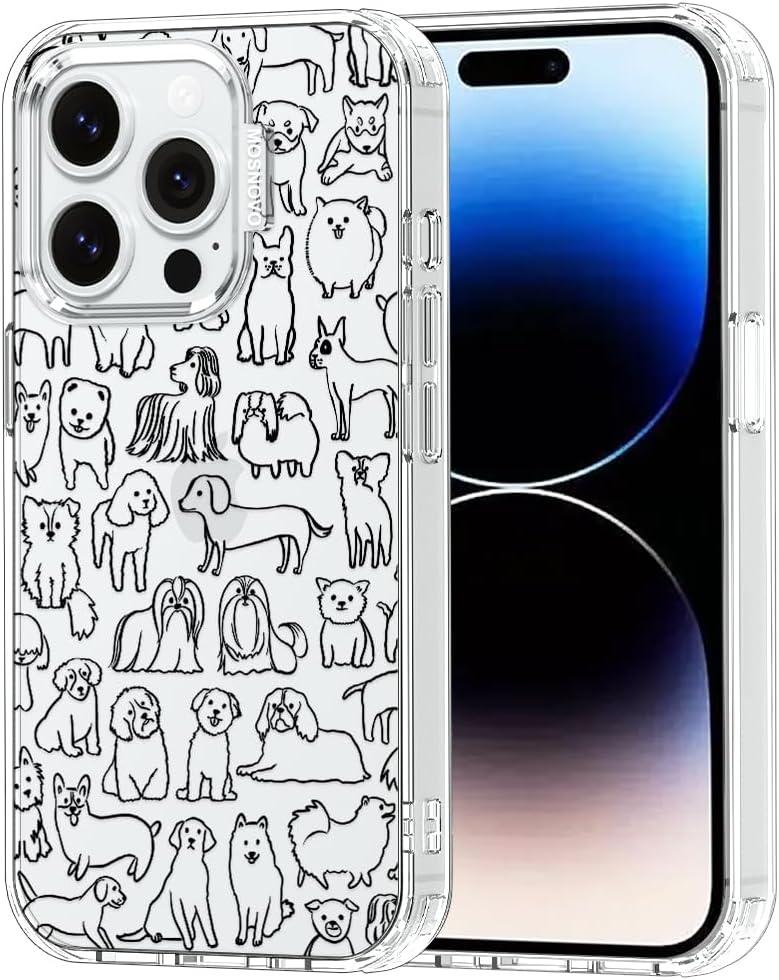 MOSNOVO Case for iPhone 14 Pro, [Buffertech 6.6ft Military-Grade Drop Protection] [Anti Peel Off Tech] Clear TPU Bumper Phone Case Cover Design - Doodle Dog