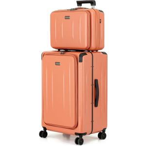 Top Opening Luggage, 16Inch & 25 Inch Airline Approved ABS+PC Hard Shell Suitcases with Silent Wheels, TSA Lock,Front Pocket and Wet-dry Separated Six-piece Set(AD Orange)